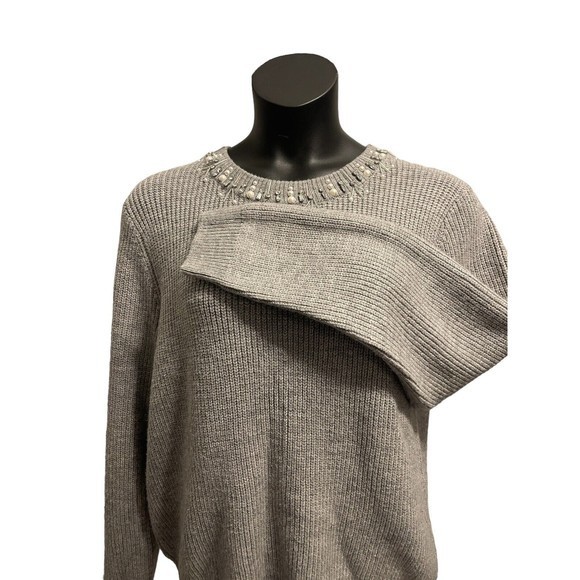 Winter Christmas Sweater plus size 3X Gray Knit Long‎ Sleeve Boat Neck Jeweled - Picture 4 of 7